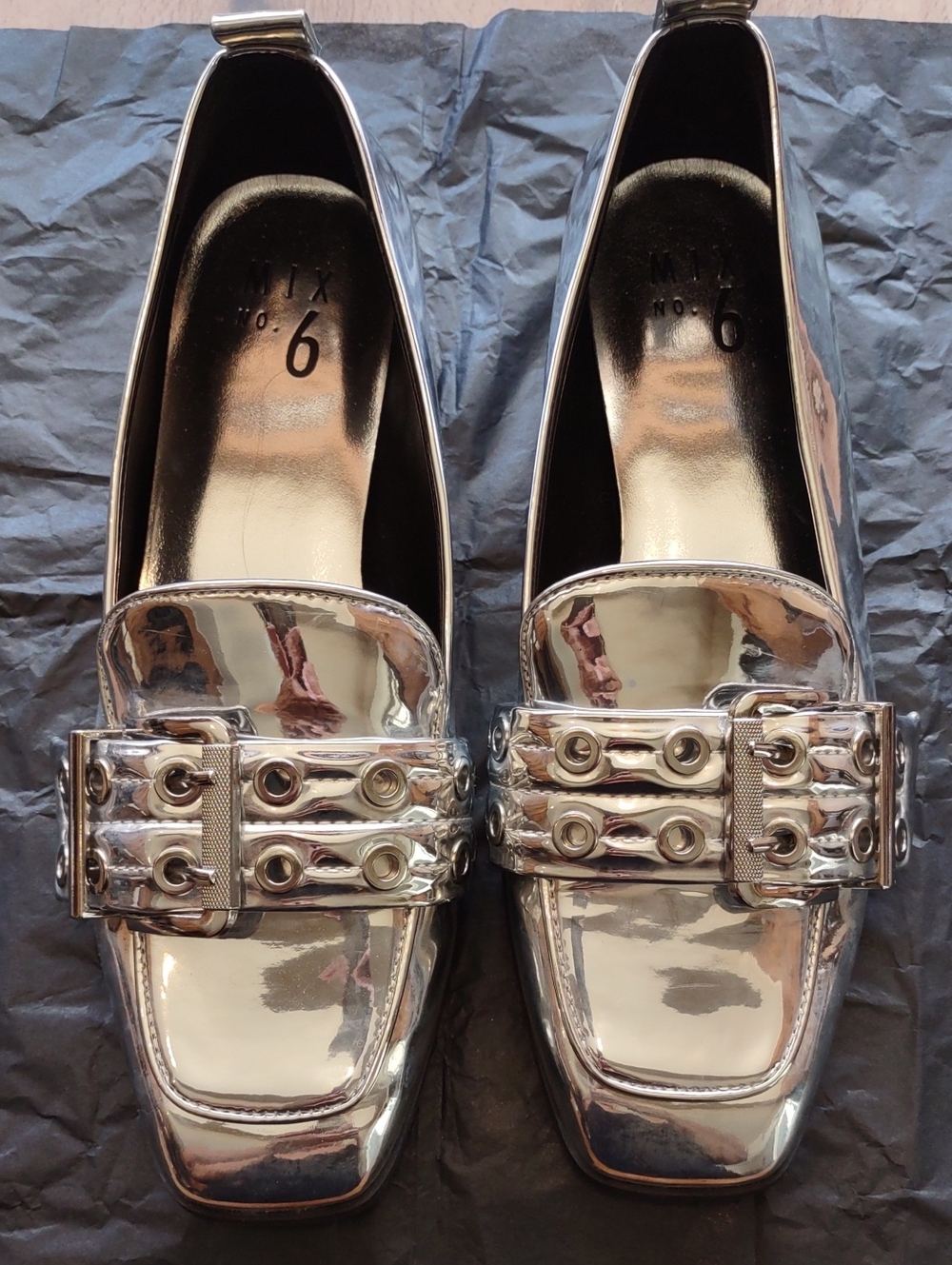 Mix No. 6 Metallic Silver Women's Loafer with Buckle Detail